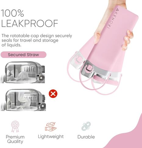 Collapsible Water Bottles, Leakproof Straw Clamping Lid. Reusable Foldable Portable Sports Water Bottle for Gym Camping Hiking Travel Must Have, BPA Free (pink) in Saudi Arabia