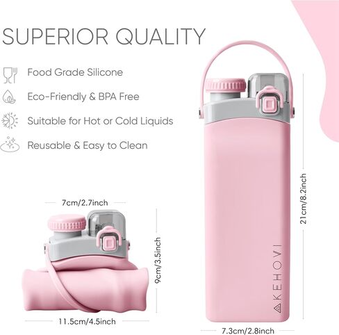 Collapsible Water Bottles, Leakproof Straw Clamping Lid. Reusable Foldable Portable Sports Water Bottle for Gym Camping Hiking Travel Must Have, BPA Free (pink) in Saudi Arabia