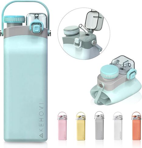 Collapsible Water Bottles, Leakproof Straw Clamping Lid. Reusable Foldable Portable Sports Water Bottle for Gym Camping Hiking Travel Must Have, BPA Free (pink) in Saudi Arabia