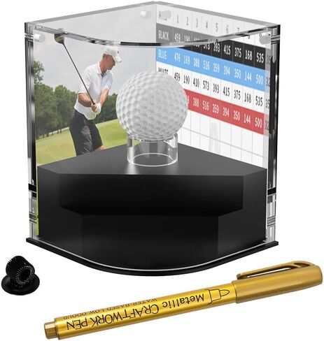 Acrylic Golf Ball Case: 2-Layer Display Box with Scorecard/Picture Background Frame & Golf Pencil Holder - DIY Golf Ball Display Case in Kuwait