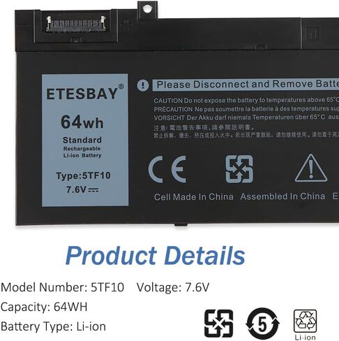 TDW5P Laptop Replacement Battery for Dell Alienware 13 R3 ALW13C D1738 D2718 D2728 D2738 D2838 D2508 D2503S D2506S D2715S Series Notebook Black V9XD7 0V9XD7 4RRR3 04RRR3 JFWX7 0JFWX7 15.2V in Saudi Arabia