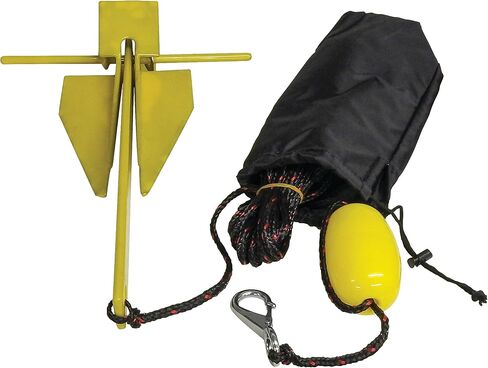 طقم مرساة Extreme Max 3006.6716 BoatTector Complete PWC Fluke Anchor مع حبل وعوامة علامة - 4.5 رطل، أصفر in Saudi Arabia