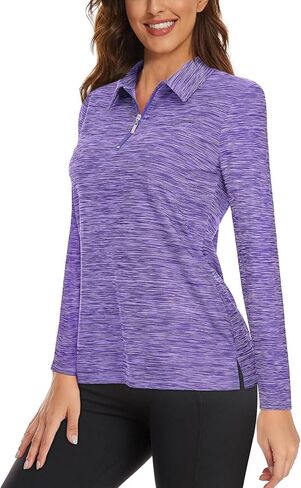Viracy Womens Golf Shirt UPF50+ Sun Protection Long Sleeve 1/4 Zip Up Polo Workout Tops Fast Dry Fit Moisture Wicking in Saudi Arabia