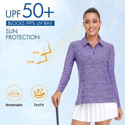 Viracy Womens Golf Shirt UPF50+ Sun Protection Long Sleeve 1/4 Zip Up Polo Workout Tops Fast Dry Fit Moisture Wicking in Saudi Arabia