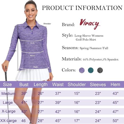 Viracy Womens Golf Shirt UPF50+ Sun Protection Long Sleeve 1/4 Zip Up Polo Workout Tops Fast Dry Fit Moisture Wicking in Saudi Arabia
