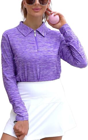 Viracy Womens Golf Shirt UPF50+ Sun Protection Long Sleeve 1/4 Zip Up Polo Workout Tops Fast Dry Fit Moisture Wicking in Saudi Arabia