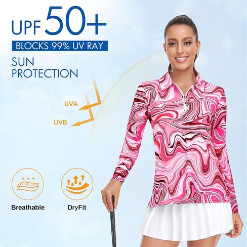 Viracy Womens Golf Shirt UPF50+ Sun Protection Long Sleeve 1/4 Zip Up Polo Workout Tops Fast Dry Fit Moisture Wicking in Saudi Arabia