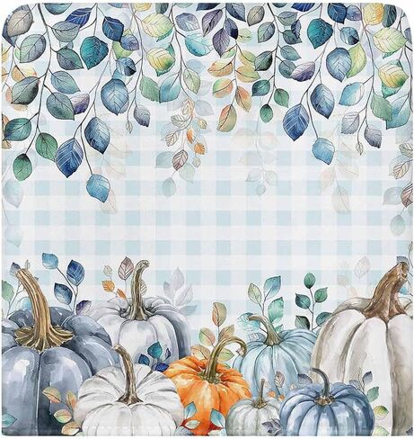 Thanksgiving Day Dining Chair Back Cover Set of 4, Fall Pumpkins Eucalyptus Leaves Pastoral Blue White Beige Chair Protector Covers Removable Chair Slipcovers for Banquet Party 19x18 Inch in Saudi Arabia