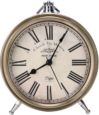 Vintage Table Clock on Stand, Super Silent Non Ticking Silvery Small Analog Alarm Clock,Battery Operated, Decorative Clock for Bedside/Desk/Shelf (Arabic) in Saudi Arabia