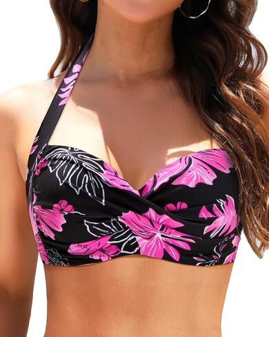 Yonique المرأة الرسن بيكيني الأعلى رفع ملابس السباحة الأعلى الرجعية السباحة الأعلى تويست الجبهة ثوب السباحة الأعلى فقط in Saudi Arabia