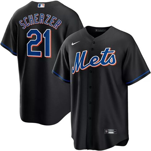 Nike Max Scherzer New York Mets MLB Kids Youth 8-20 Black Alternate Player Jersey (US, Numeric, 10, 12, Regular, Black) in Saudi Arabia