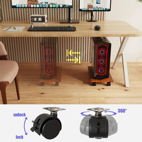 CPU Stand、Computer Tower Stand、Mobile CPU Holder with 4 Caster Wheels Fits for PC、Printer、Most Computer Tower、Office、Home、Planter Caddies、Dog Bowl Stand（Black） in Saudi Arabia