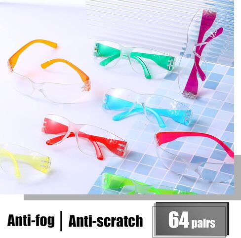 64 Pairs Clear Safety Glasses for Man Woman Protective Glasses with Anti Fog Lens Scratch Impact Resistant Adult Color Temple Wrap Eye Protection Lab Shooting Construction in Saudi Arabia