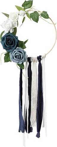 Wedding Artificial Floral Hoop Wreath for Bridesmaids, Artificial Rose Flower Round Frame Wreath with Lace and Ribbons for Wedding Ceremony Bridal Shower Anniversary (Green) in Saudi Arabia