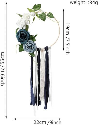 Wedding Artificial Floral Hoop Wreath for Bridesmaids, Artificial Rose Flower Round Frame Wreath with Lace and Ribbons for Wedding Ceremony Bridal Shower Anniversary (Green) in Saudi Arabia
