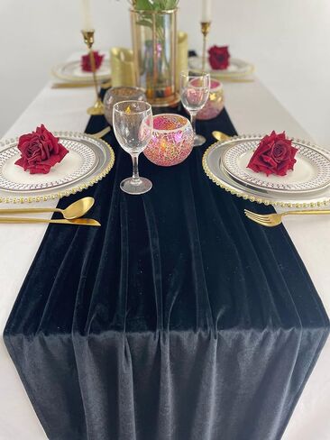 مفرش طاولة مخملي فاخر، ديكورات استقبال زفاف بطول 10 أقدام، قماش مخملي ناعم مقاس 20 × 120 بوصة، غطاء من بياضات الطاولة، مفارش طاولة الزفاف (عنابي، 20 × 120 بوصة) in Kuwait