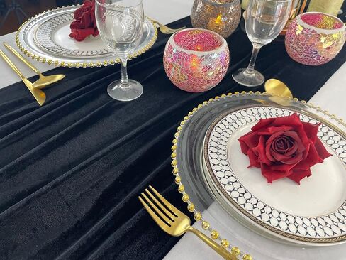 مفرش طاولة مخملي فاخر، ديكورات استقبال زفاف بطول 10 أقدام، قماش مخملي ناعم مقاس 20 × 120 بوصة، غطاء من بياضات الطاولة، مفارش طاولة الزفاف (عنابي، 20 × 120 بوصة) in Kuwait