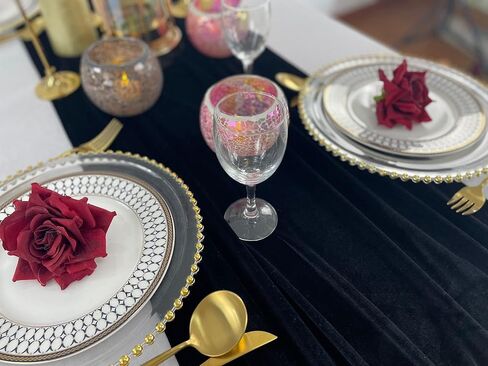 مفرش طاولة مخملي فاخر، ديكورات استقبال زفاف بطول 10 أقدام، قماش مخملي ناعم مقاس 20 × 120 بوصة، غطاء من بياضات الطاولة، مفارش طاولة الزفاف (عنابي، 20 × 120 بوصة) in Kuwait