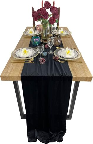 مفرش طاولة مخملي فاخر، ديكورات استقبال زفاف بطول 10 أقدام، قماش مخملي ناعم مقاس 20 × 120 بوصة، غطاء من بياضات الطاولة، مفارش طاولة الزفاف (عنابي، 20 × 120 بوصة) in Kuwait