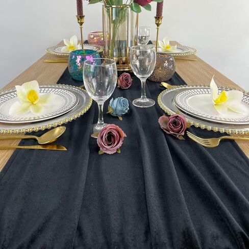 مفرش طاولة مخملي فاخر، ديكورات استقبال زفاف بطول 10 أقدام، قماش مخملي ناعم مقاس 20 × 120 بوصة، غطاء من بياضات الطاولة، مفارش طاولة الزفاف (عنابي، 20 × 120 بوصة) in Kuwait