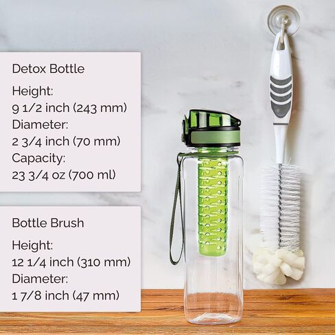 Crystalia Fruit Infuser Water Bottle and Cleaning Brush Kit, Reusable Circle Tea Lemon Flavor Dispenser for Adults, Gym Travel Camping School, BPA-Free Plastic, Leak Proof Flip Top Lid (Green) in Saudi Arabia