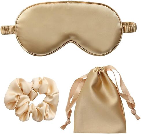 3 Pcs Artificial Silk Sleep Masks Set Satin Sleeping Eye Mask Hair Scrunchies Night Blindfold Blackout Eyeshades Eye Cover Wedding Bridesmaid Gifts White in Saudi Arabia