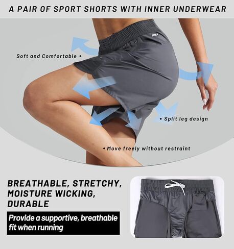 شورت جري نسائي مع بطانة من MIER - شورت رياضي سريع الجفاف 5 بوصات مع جيوب، خصر مرن وخفيف الوزن in Kuwait