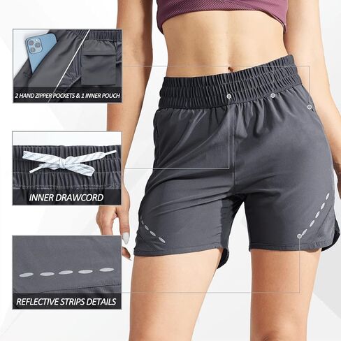شورت جري نسائي مع بطانة من MIER - شورت رياضي سريع الجفاف 5 بوصات مع جيوب، خصر مرن وخفيف الوزن in Kuwait