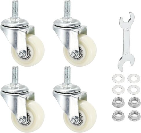 PATIKIL 1.5 Inch Stem Caster Wheels, 4 Pack Low Profile Rubber Threaded Shelf Swivel Wheel M10 x 25 mm Total Load 397 Lbs for Cart Wire Shelving Racks Leveling, White in Saudi Arabia