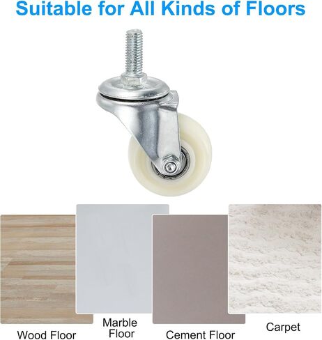PATIKIL 1.5 Inch Stem Caster Wheels, 4 Pack Low Profile Rubber Threaded Shelf Swivel Wheel M10 x 25 mm Total Load 397 Lbs for Cart Wire Shelving Racks Leveling, White in Saudi Arabia