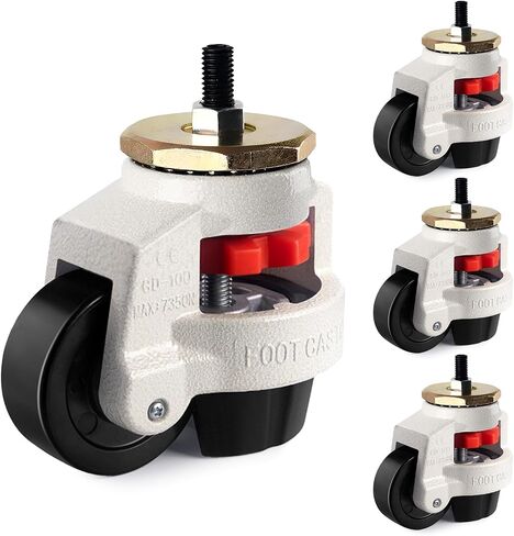 Leveling Machine Casters with Nylon Wheel and Rubber Foot,Retractable Workbench Caster,Loading Capacity 2200 Lbs-4PCS(2 INCH) in Kuwait