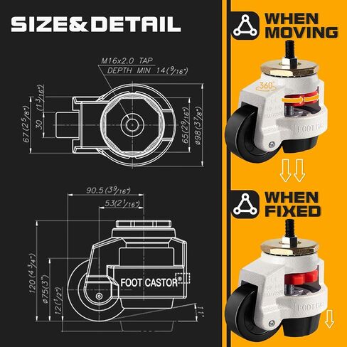 Leveling Machine Casters with Nylon Wheel and Rubber Foot,Retractable Workbench Caster,Loading Capacity 2200 Lbs-4PCS(2 INCH) in Kuwait