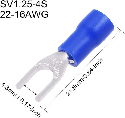 Uxcell 500 قطعة SV1.25-4S شوكة معزولة على شكل حرف U موصل سلكي طرف تجعيد كهربائي 22-16AWG أزرق in Saudi Arabia