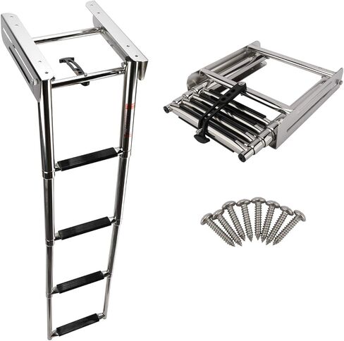 سلم متداخل بأربع خطوات، سلم بحري، سلم متداخل من الفولاذ المقاوم للصدأ، منزلق أسفل المنصة، سلم صعود مع براغي تثبيت وحزام تثبيت in Kuwait