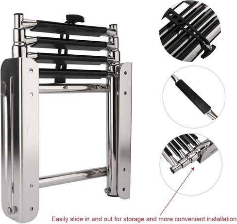 سلم متداخل بأربع خطوات، سلم بحري، سلم متداخل من الفولاذ المقاوم للصدأ، منزلق أسفل المنصة، سلم صعود مع براغي تثبيت وحزام تثبيت in Kuwait