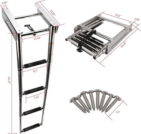 سلم متداخل بأربع خطوات، سلم بحري، سلم متداخل من الفولاذ المقاوم للصدأ، منزلق أسفل المنصة، سلم صعود مع براغي تثبيت وحزام تثبيت in Kuwait