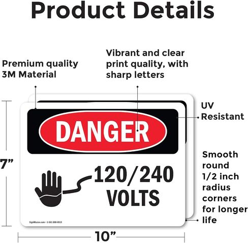 (2 Pack) 120 240 Volts OSHA Danger Sign 5 Inch X 3.5 Inch Vinyl Label Decal Sticker Weather Resistant, UV Protected for Workplace, Business, and Construction Site, Made in the USA in Saudi Arabia