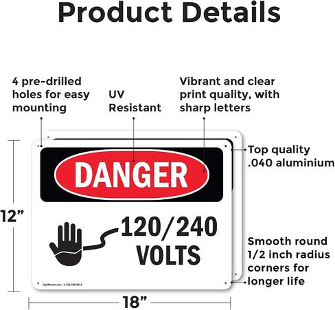 (2 Pack) 120 240 Volts OSHA Danger Sign 5 Inch X 3.5 Inch Vinyl Label Decal Sticker Weather Resistant, UV Protected for Workplace, Business, and Construction Site, Made in the USA in Saudi Arabia