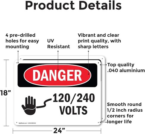 (2 Pack) 120 240 Volts OSHA Danger Sign 5 Inch X 3.5 Inch Vinyl Label Decal Sticker Weather Resistant, UV Protected for Workplace, Business, and Construction Site, Made in the USA in Saudi Arabia