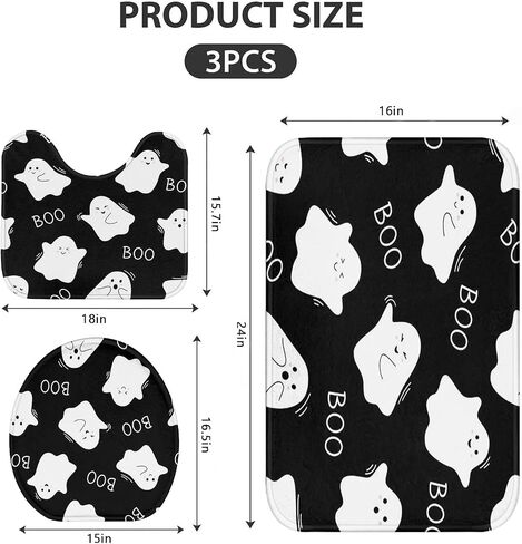 Britimes Halloween Cute Ghost Bathroom Rug Set of 3, 3 Pieces Bath Mats Set for Bathroom,Black Funny Horror No Silp Washable Cover Floor Rug Decorations for Kitchen Bathroom Bedroom in Saudi Arabia