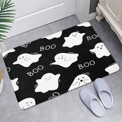 Britimes Halloween Cute Ghost Bathroom Rug Set of 3, 3 Pieces Bath Mats Set for Bathroom,Black Funny Horror No Silp Washable Cover Floor Rug Decorations for Kitchen Bathroom Bedroom in Saudi Arabia