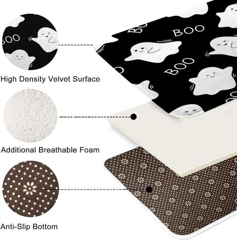 Britimes Halloween Cute Ghost Bathroom Rug Set of 3, 3 Pieces Bath Mats Set for Bathroom,Black Funny Horror No Silp Washable Cover Floor Rug Decorations for Kitchen Bathroom Bedroom in Saudi Arabia