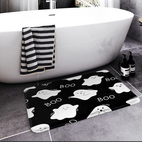 Britimes Halloween Cute Ghost Bathroom Rug Set of 3, 3 Pieces Bath Mats Set for Bathroom,Black Funny Horror No Silp Washable Cover Floor Rug Decorations for Kitchen Bathroom Bedroom in Saudi Arabia