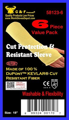 منتجات G & F أكمام محبوكة مقاومة للقطع بنسبة 100% من مادة الكيفلار باللون الأصفر، تُباع في عبوة مكونة من 6 قطع in Kuwait