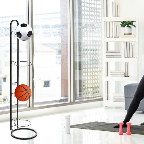 Vertical Ball Storage, Basketball Storage Shelf, Iron Volleyball Stand Holder Basketball Rack 4 Tier Ball Rack for Football in Kuwait