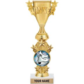 Crown Awards Personalized Winner Skating Trophies - 10.5" Gold Ice Skates Starburst Trophy Prime