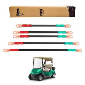 10L0L Golf Cart Pure Copper Battery Cables Compatible with EZGO RXV Golf Cart Models, AC/DC Golf Cart Battery Kit, 2 Gauge, 5-Piece Set, OEM# 602930, 607057