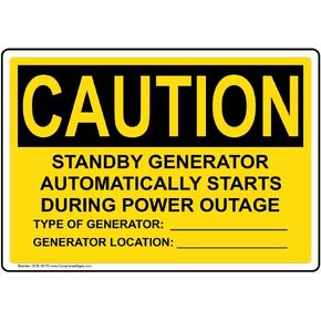 ComplianceSigns.com CAUTION Standby Generator Starts Automatically OSHA Label Decal, 5x3.5 inch 4-Pack Vinyl for Electrical