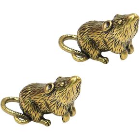 2 Pcs Brass Mini Lucky Rat Statue Solid Metal Animal Ornament Metal Animal Ornament Brass Micro Figurines for Home Office Garden Desktop Decor Collectibles Gift