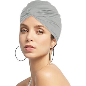 Women Pleated Fabric Swim Cap Elastic Long Curly Hair Bathing Cap Breathable Knotted Swimming Turban Non-Waterproof Swimming Hat Wrap